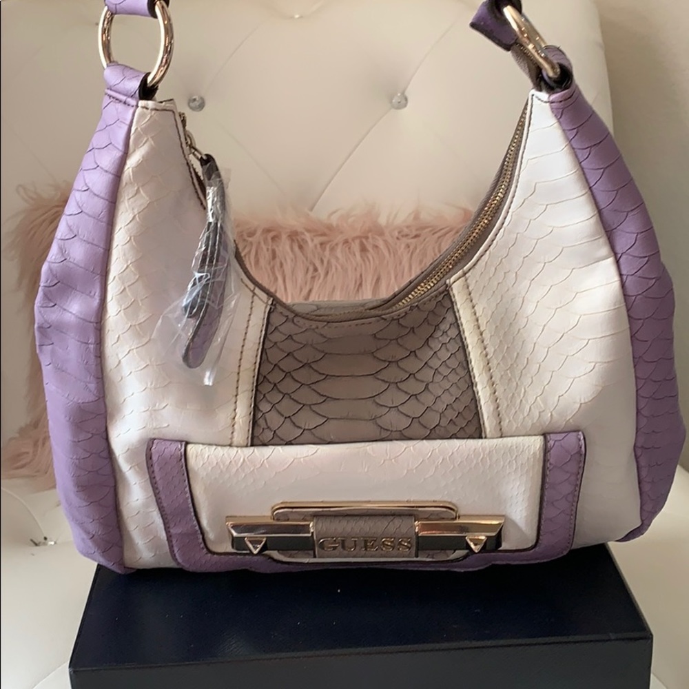 NWT GUESS Purple Multi Croc Texture Hobo Handbag